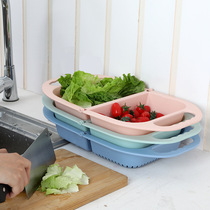 Foldable drain basket household multifunctional vegetable wash basin can hang kitchen plastic drain multifunctional