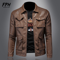 Multiple pockets Soft Pippa Mens 2022 Short Locomotive Pilot Leather Clothing Casual Big Code Flap Leather Jacket Jacket