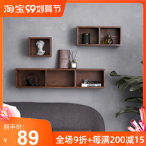 Wall shelf solid wood hanging wall grid shelf bedroom wall decoration living room TV Wall multi-grid storage rack