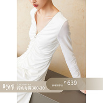 Z boss mid-length fish tail one-piece dress feminine with a thin and symmetrical pinch pleats warm and elegant and breathable one-piece dress