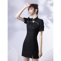 Cheongsam young 2021 new improved daily girl little dress black French jacquard short