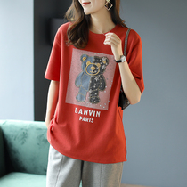 Baoshi Li round neck embroidery mesh stitching short T-shirt female autumn 2021 New Korean loose temperament top