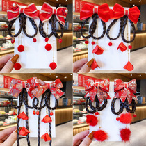 Red New Year Children Hair Clip Girls Wig Braid China Wind Streaming Su Accessories Adorable Female Baby Hairpin Headwear