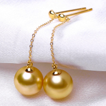 Xinru 18K gold pearl earrings of gold earrings of gold - colored pearl earrings of long round light girl without dye nails