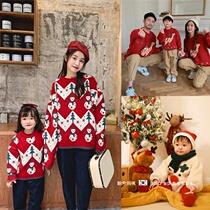 South Korea Christmas red pro-Japanese dress autumn winter style Childrens sweater a three-mouth mother female baby one-piece suit