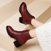 Martin boots English wind autumn and winter plus velvet Joker womens boots 2020 New ins tide wine red thin short boots