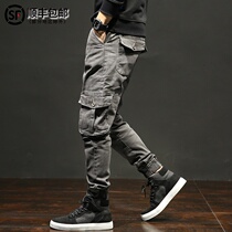 Tide brand multi-pocket jeans mens ins trend Japanese loose plus size stretch Toe Toe work casual pants