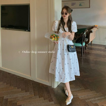 Summer home French bubble cuff embroidered dress female summer senior long shade long skirt