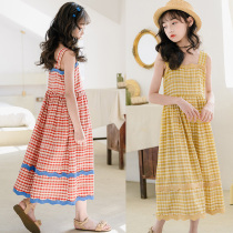 Girls foreign style dress in big children long dress summer 2021 New Beach princess dress children suspender cake skirt