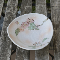 Small Aoigawa Machiya Japan imported fruit wood solid series ceramic tableware Japanese small fresh cherry blossom deep plate