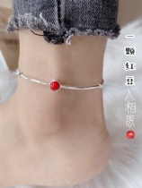 2022 New Years tiger red minimalist pure silver foot chain natural red Zhu sand S925 silver foot ring female gift This life tiger