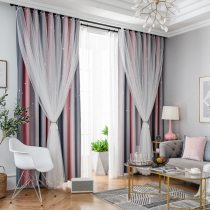 Shake net red blackout curtains free hole installation telescopic rod Bedroom rental room star hollow princess style