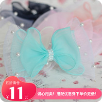 South Korea imported princess headdress hair accessories big head flower girls hair clip Blue exquisite beaded big bow big edge clip