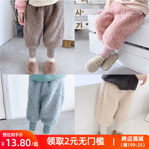 Baby lamb wool pants children Winter radish pants children autumn and winter plus velvet padded baby cotton pants for girls