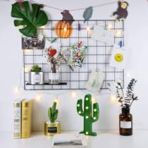 ins Nordic Wrought iron grid photo wall Simple decoration Girls dormitory Girl heart Hemp rope clip hanging frame