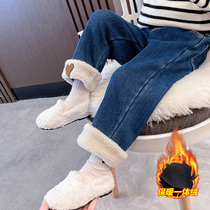 Girls jeans plus winter 2022 new loose winter girl baby children dress winter pants