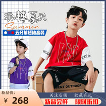 Boy T-shirt 2022 Summer new CUHK Scout red fried street short sleeve shorts suit handsome and stylish two sets