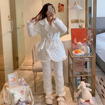 Coral Fleece Clip Cotton Pyjamas Woman Winter Thickened Garnter Warm Autumn Winter Three-layer Cotton Padded Jacket Gold Drill Flannel Suede