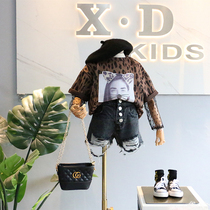 Brand childrens clothing 2019 new womens clothing tide style giant foreign air BAO WEN cat girl fake two tops