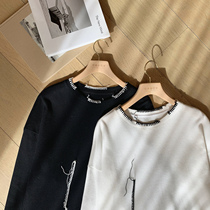 A tea and Agu do old contrast hand stitching long sleeve T-shirt mens trend New dilapidated Spring base shirt