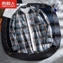 Antarctic people port wind ins plaid shirt mens long-sleeved Korean version of the trend handsome couple shirt casual loose jacket