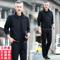 Pure Cotton Sports Suit Man Middle Aged Spring Autumn Three Sets Big Code Dads Middle-aged Casual Sportswear Running Suit
