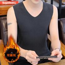 Double-sided velvet mens warm vest in winter thickened velvet sleeveless waistcoat tight-fitting jacket without trace base shirt