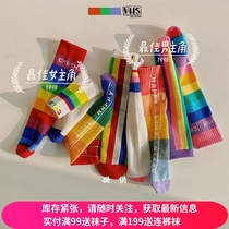 21 New Korean version of rainbow childrens socks without follow straight tide boys and girls in socks color striped student socks