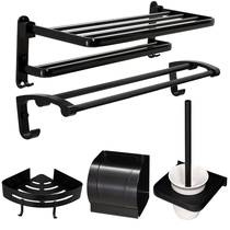 Punch-free towel rack space aluminum toilet black towel rack bathroom hardware bathroom pendant five-piece set