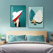 Light luxury bedroom bedside decorative painting living room background wall modern simple feather hanging painting master bedroom room figure mural