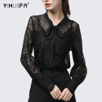 Lace shirt base shirt long sleeve hollow top sexy shirt 2021 spring dress new size thin womens