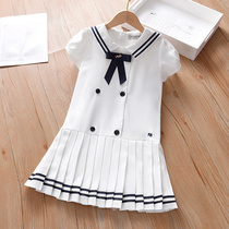 Girls dress short sleeve Academy wind 2022 Summer new ultra-ocean gas little girl slim fit dresses