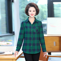 Cotton plaid shirt mother dress spring long sleeve shirt middle-aged women spring and autumn coat Joker casual wear cotton