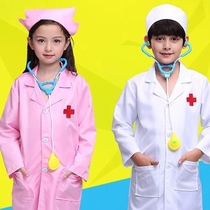 Childrens little doctors clothing nurse uniform girls house white coat performance Kindergarten treasure role playing male