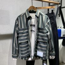 2021 Spring and Autumn New Mens Solid Color Leisure Trend Loose Jacket Joker Stripe Japanese Toilwear Handsome Coats