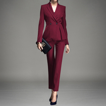 Wine Red Color Small Fragrant Wind Suit Suit Woman woman to serve professional dress Women Korean version Fashion temperament interview Spring and autumn suits