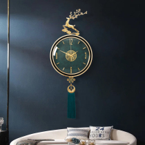 Fashion Light Luxury Hanging Bell New Chinese Brass Foe Deer Decorated Timeroom Silent Clock Creative Genguan Quartz Clock