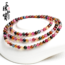 Three-edge treasure color tourmaline multi-ring bracelet female three-ring multi-ring hand string cost-effective simple crystal jewelry gift