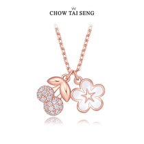 Zhou Dai Sheng cherry flower necklace female choker light luxury niche design pendant sterling silver jewelry birthday gift