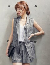Hong Kong IT suit suit womens cotton linen two-piece summer Korean version of small fragrant wind sleeveless vest shorts casual set tide
