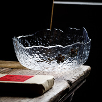 Japanese hammered glass tea wash large wash inlaid plum blossom pen wash water can hold fruit salad plate