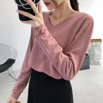 In autumn and winter 2020 new lazy wind sweater loosely wear a long sleeve knitted blouse inside V collar