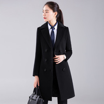 Professional dress woolen coat womens long paragraph cotton thickened work clothes slim black overcoat winter