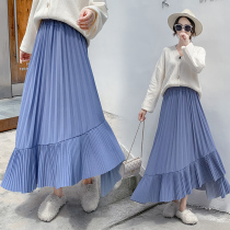 Irregular stitching pleated skirt womens 2021 autumn and winter New Korean version of long high waist pendulum A- line dress