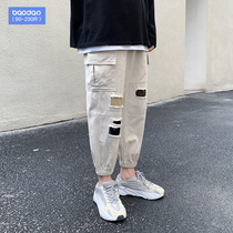 Autumn and winter pants mens Korean version of the trend tie-foot hole tooling casual pants plus fat fat loose port wind