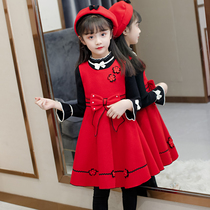 Girls autumn dress new style childrens princess skirt Korean childrens dress womens woolen dress subnet red suit autumn