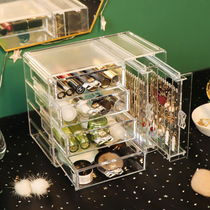  Jewelry storage box Transparent dust-proof desktop box Dresser Earrings ear jewelry display rack Large-capacity jewelry box
