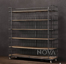 American Iron Art Dining Side Cabinet Retro Solid Wood Show Shelf Shelf Kitchen Shelving Shelf Multilayer Shelf With Wheels