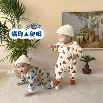 ins Korean version of baby jumpsuit plus velvet baby warm climbing clothes newborn clothes for men and women Baby out