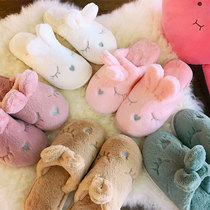 Winter rabbit slippers cute cartoon ins Wind cotton slippers home shoes warm non-slip soft bottom bag with girl heart